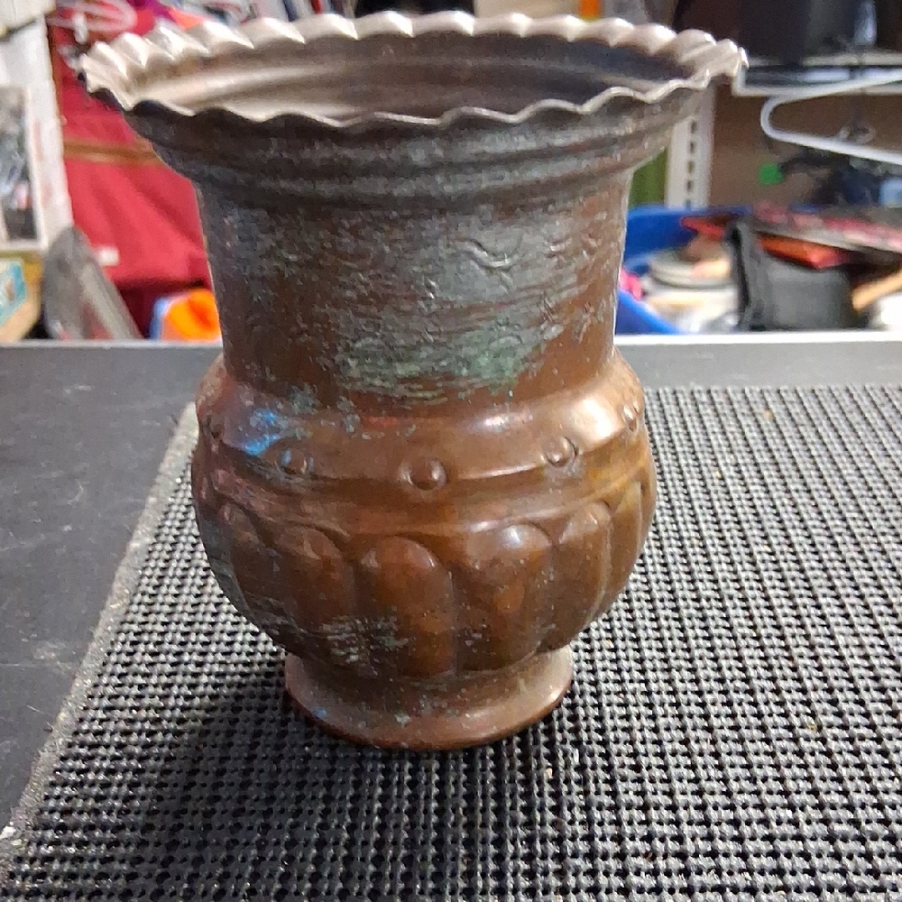 Vintage Made In Arab Republic Of Egypt Copper Vase with Scalloped Edge